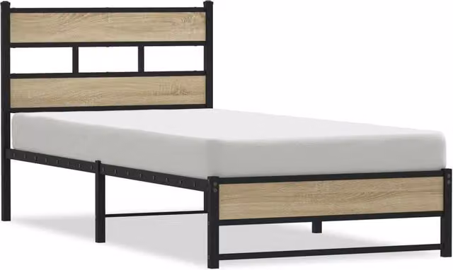 Berkfield Home Metal Bed Frame in Sonoma Oak Brown, W/D/H: 80 x 200 cm