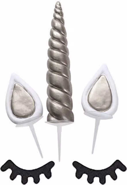 Haven Large Silver and Multicolour Unicorn Cake Decoration with Horn, Ears and Eyelashes