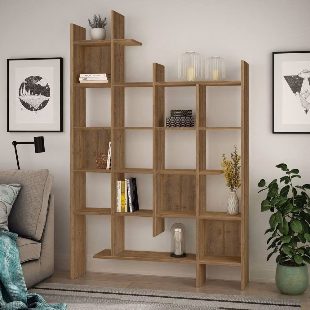 CALICOSY Manco 18-Shelf Shelving Unit in Light Brown, H 188 cm x W 122 cm x D 44.42 cm – 2
