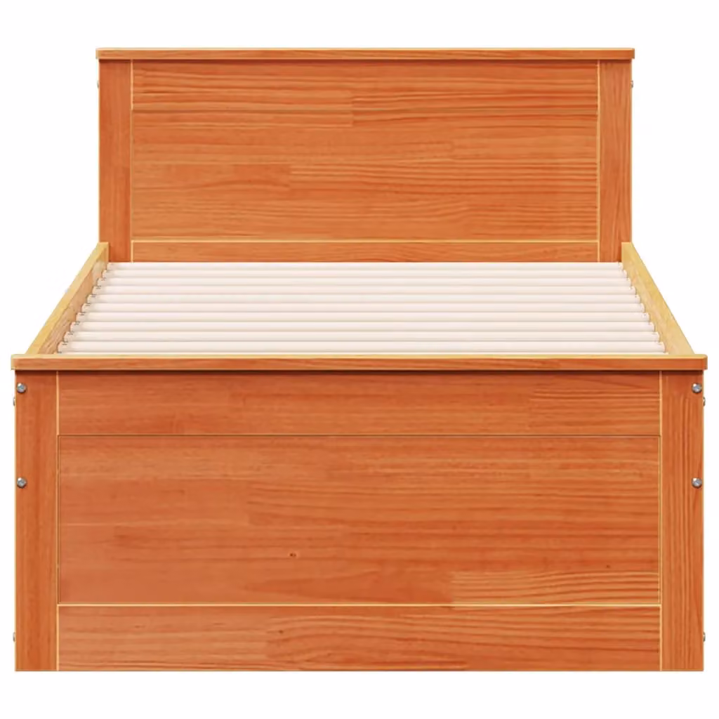 Berkfield Home Solid Wood Pine Bed Frame with Headboard in Wax Brown, W/D/H: 90 x 200 cm – 3