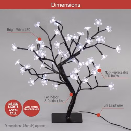The Christmas Workshop 45cm Blossom Tree with 48 Bright White LED Lights, Mains Operated, White – 2