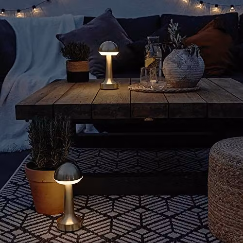 MiniSun Set of 3 Contemporary Wireless Brass Touch Table Lamps with Integrated Rechargeable LED Mood Light in Gold/Brass – 2