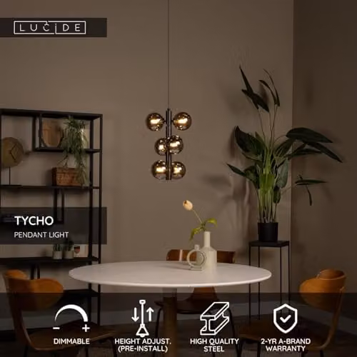 Lucide Tycho Retro Pendant Light, Black, Diameter: 25.5 cm – 2