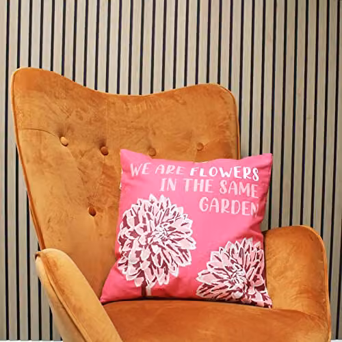KDMD Set of 3 Printed Cotton Floral Cushion Covers in Olive and Pink, W/D/H: 45 x 45 x 45 cm