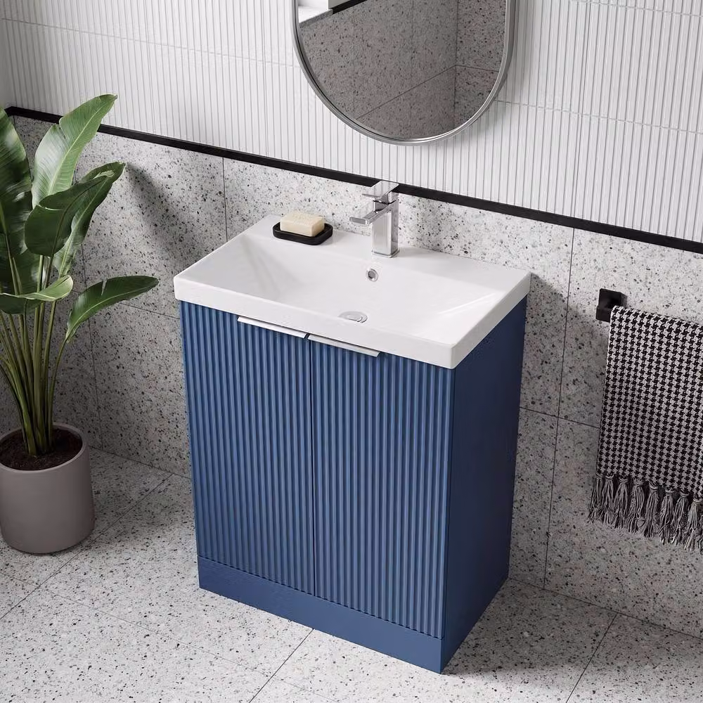 Balterley Tixall Fluted 2 Door Vanity Basin Unit, Satin Blue, W: 60 cm – 2