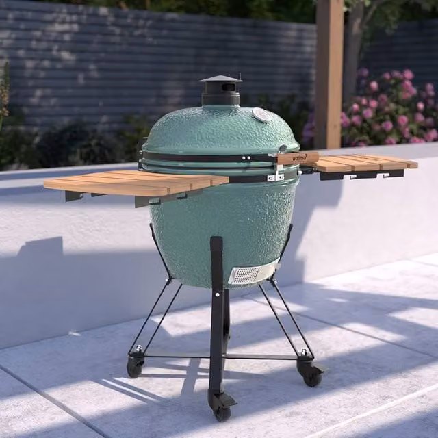 Charles Bentley Searsmith 24 inch Kamado Charcoal BBQ Grill with Folding Bamboo Side Tables and Thermometer, Green – 1
