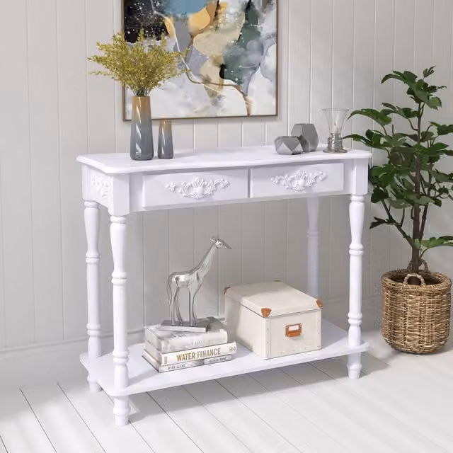 HOMCOM White Classic Pine Wood Entryway Cupboard with Drawers