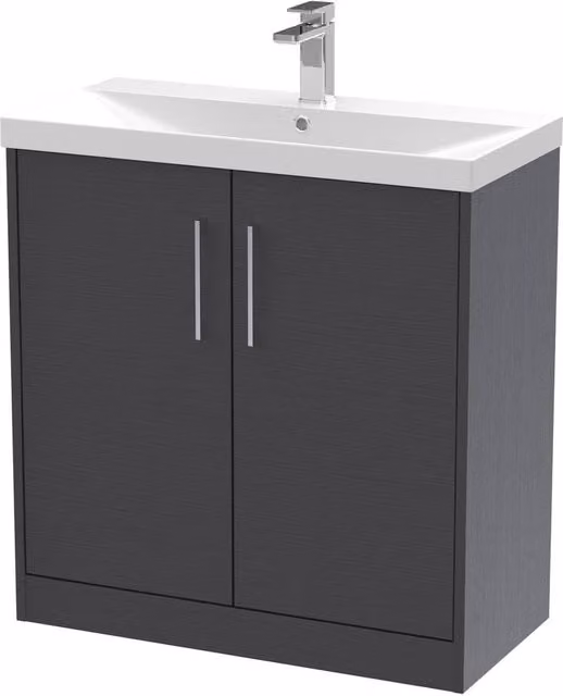 Balterley Winshill 2 Door Freestanding Vanity Basin Unit in Dark Grey Woodgrain, Width: 80 cm
