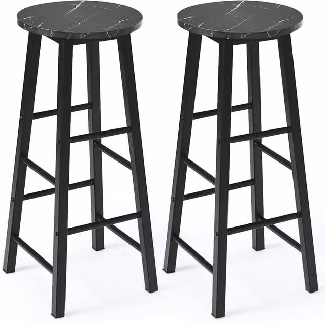 Costway Set of 2 Modern Black Height Bar Stools with Metal Frame