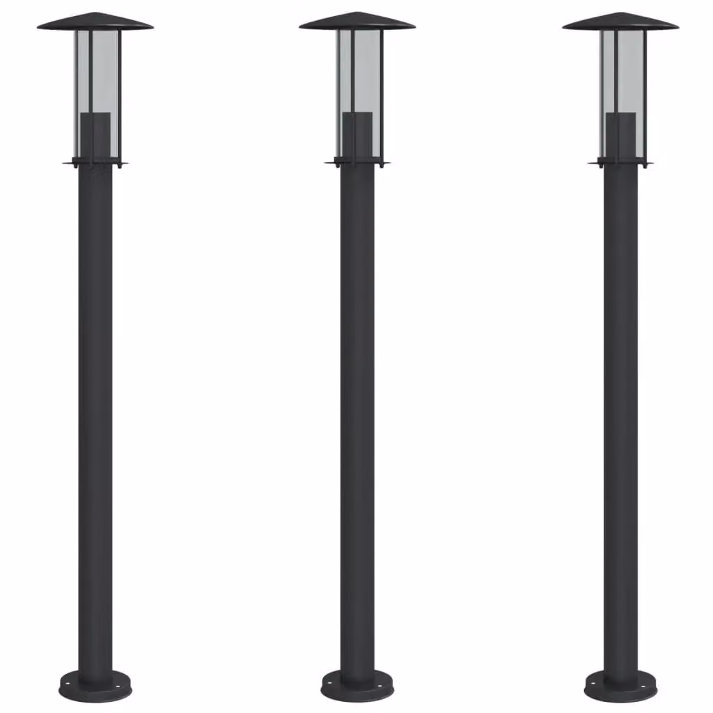 Berkfield Home Set of 3 Solar Powered Black Stainless Steel Outdoor Floor Bollard Lamps, Height: 100 cm – 2