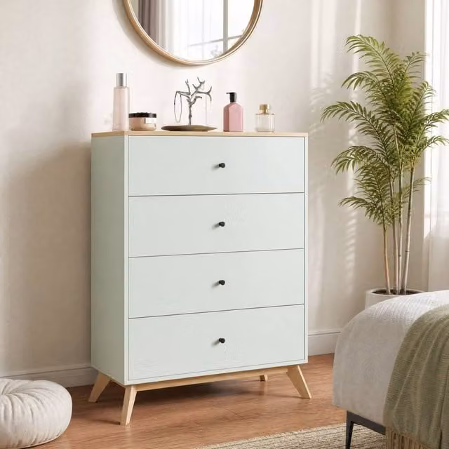 STILVORA 4 Drawer Chest of Drawers with Oak Finish in Green – 1
