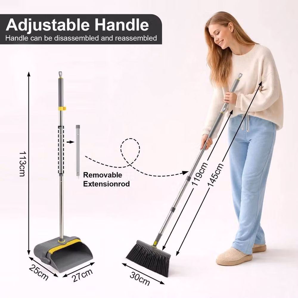 EONLION Broom and Dustpan Set with Telescopic Long Handle in Grey – 1