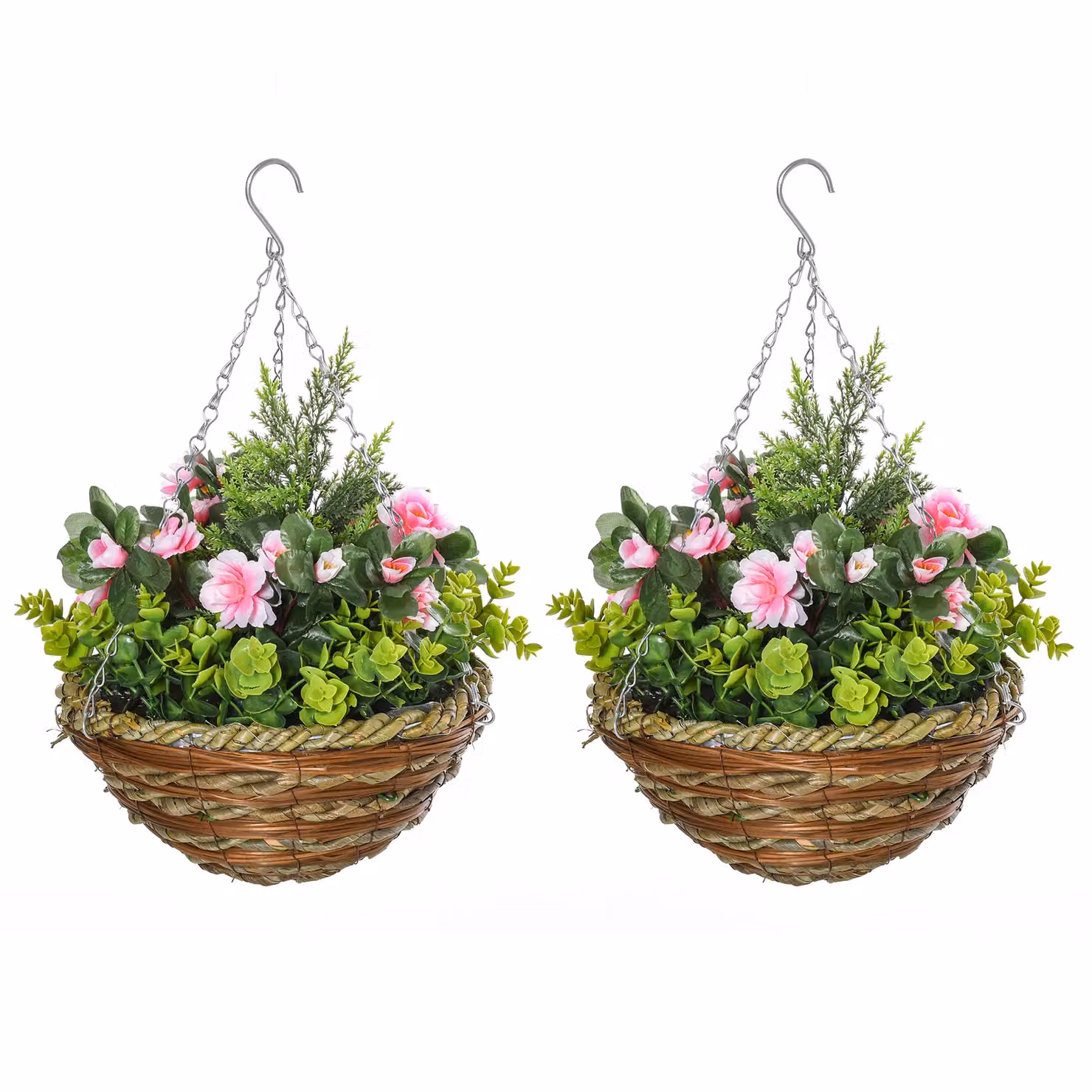 Outsunny 2 Piece Artificial Lisianthus Flower Hanging Planter Basket in Pink – 3