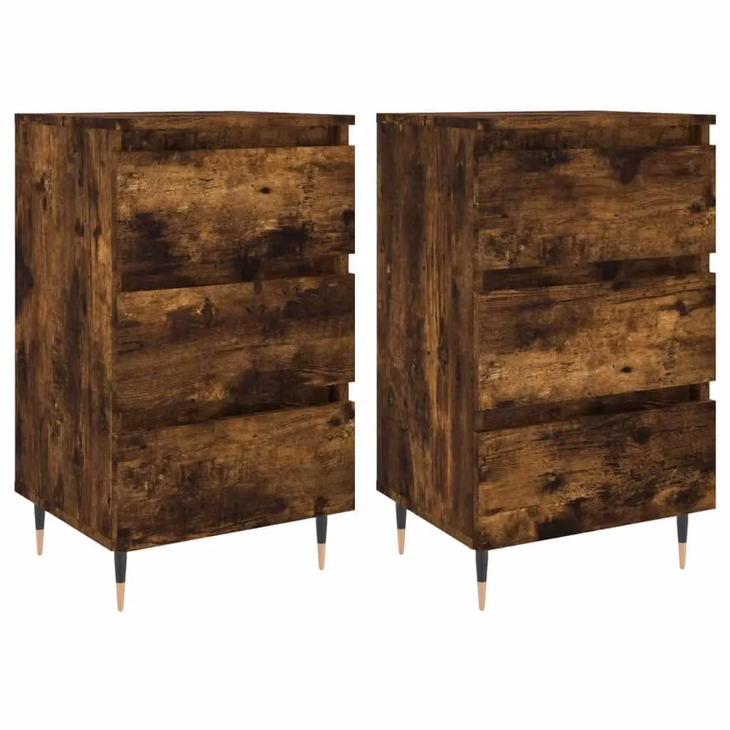 Berkfield Home Set of 2 Smoked Oak Bedside Cabinets in Brown, W/D/H: 40 x 35 x 69 cm – 2