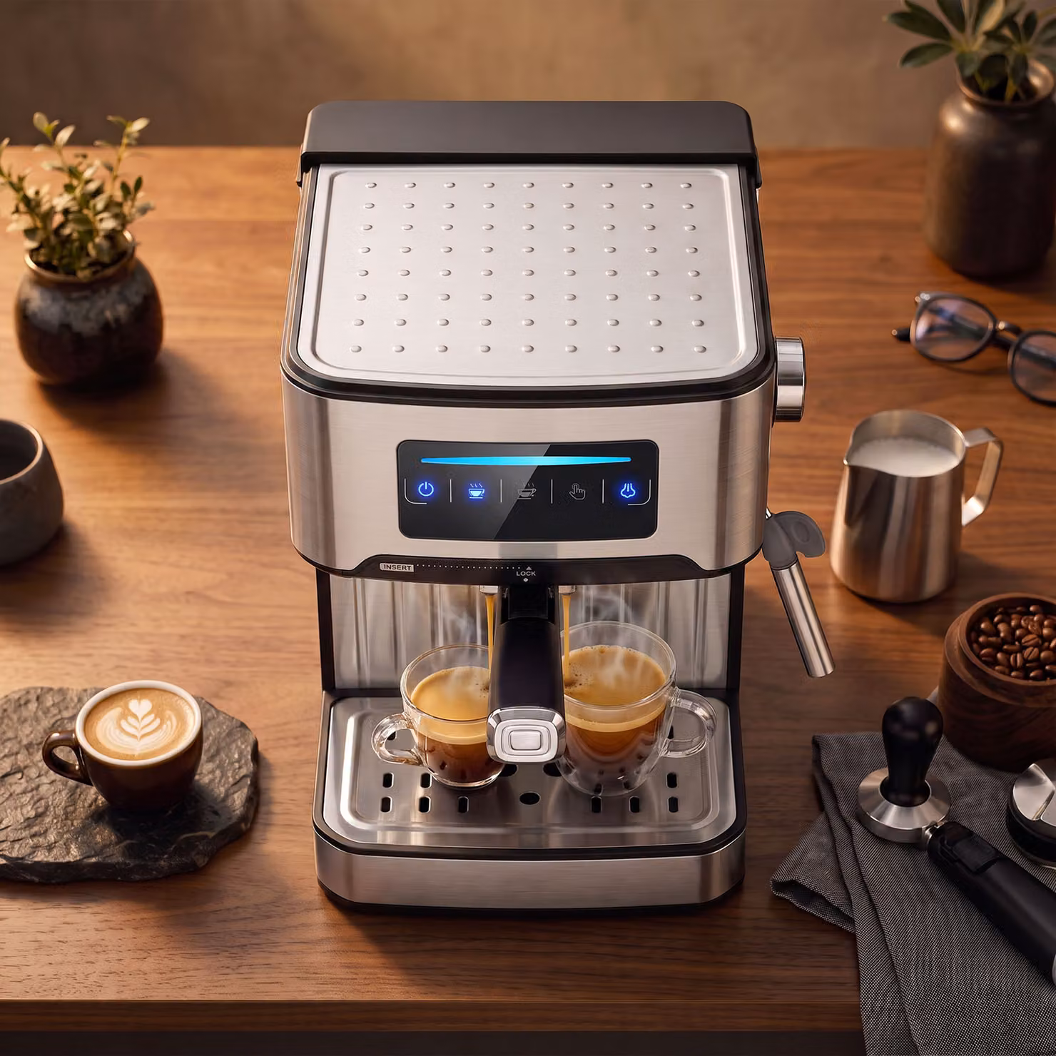 HOMCOM Silver Espresso Machine with 20-Bar Pressure, Steam Wand and 1.6L Removable Water Tank – 7