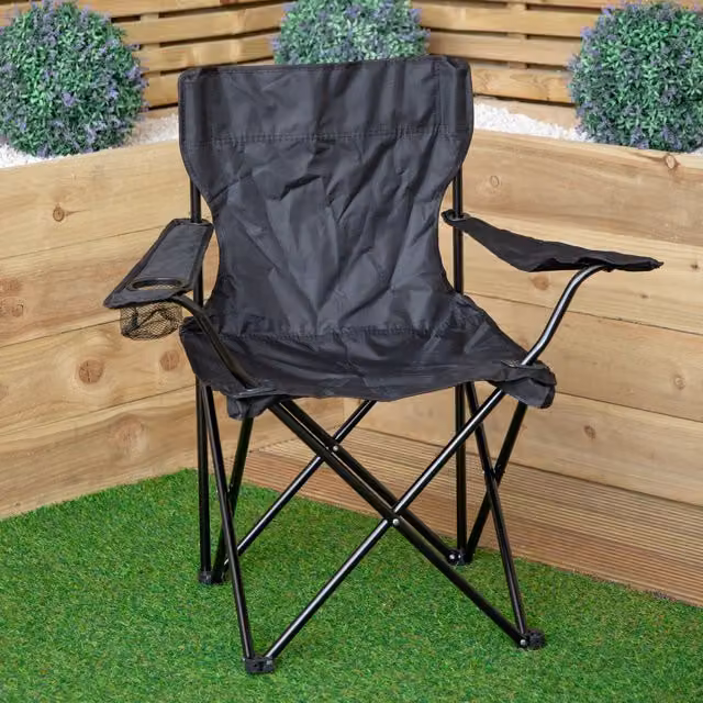 Samuel ALEXANDER Black Lightweight Foldable Canvas Outdoor Chair with Cup Holder and Armrests