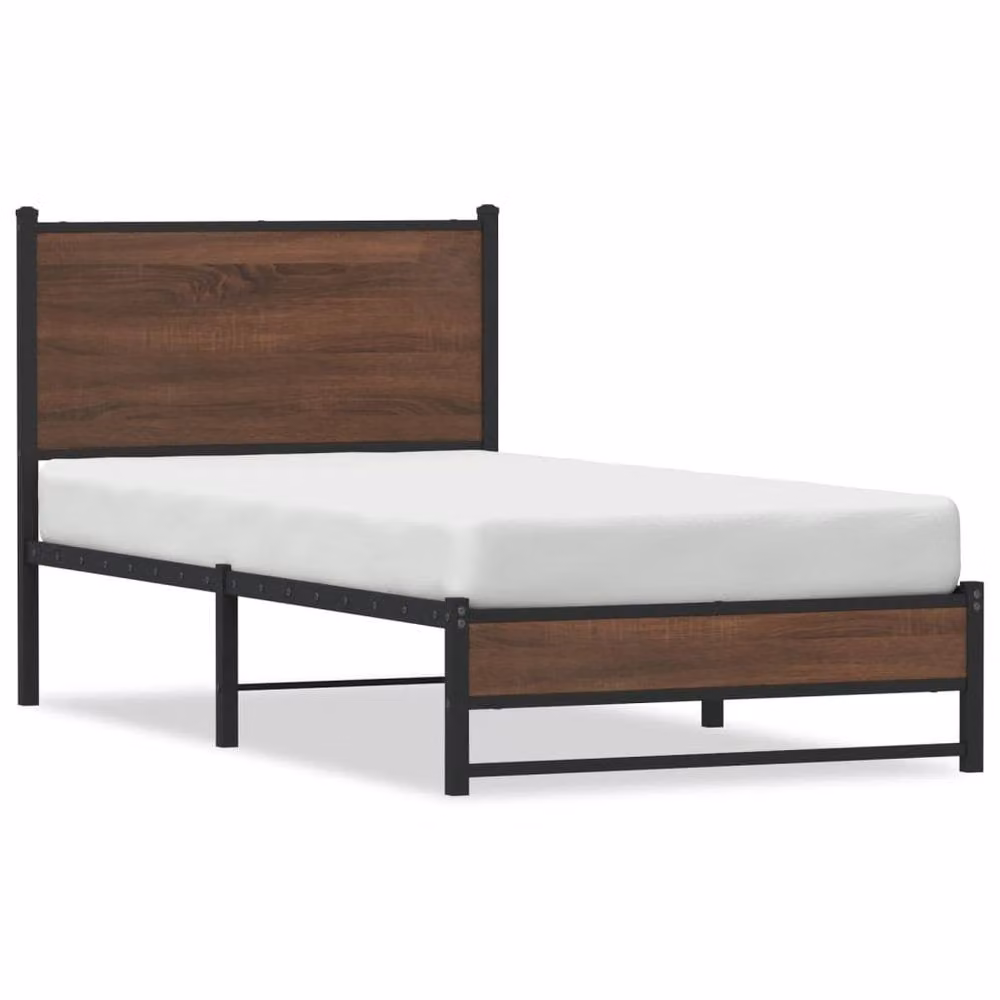 Berkfield Home Metal and Wood Bed Frame in Brown Oak, Single, W/D/H: 90 x 190 cm – 3