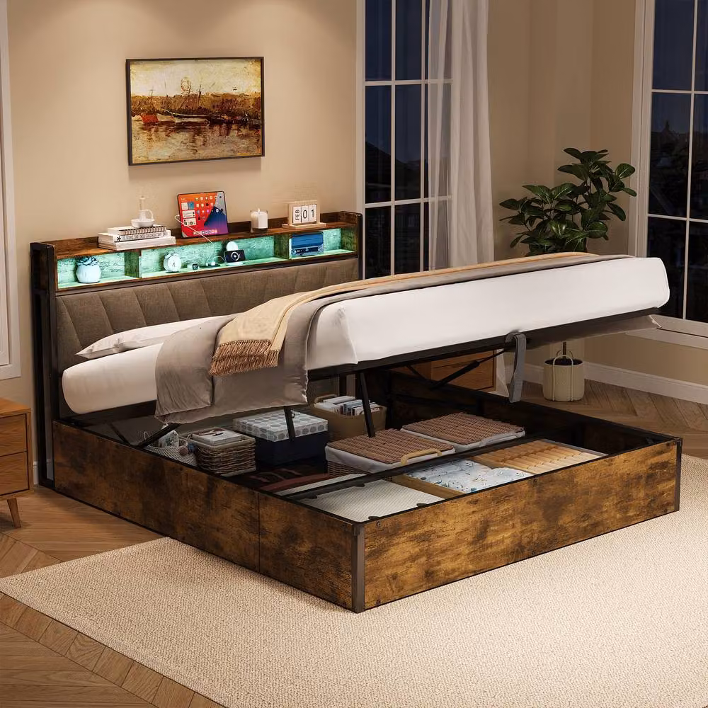 BTM Hydraulic Bed Frame with RGB Headboard and USB-C Charging Port in Dark Brown, King Size (180 x 200 cm) – 2