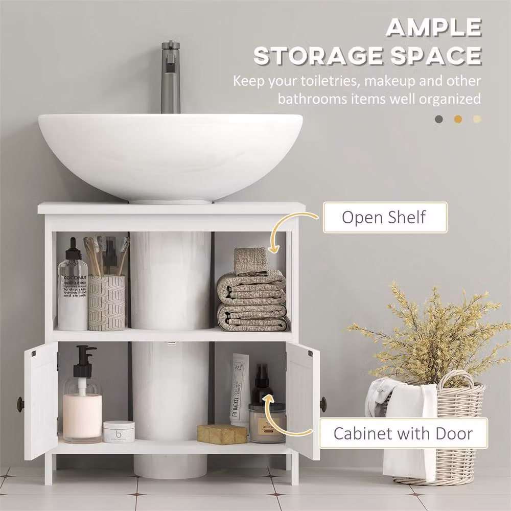 EONLION White Modern Bathroom Storage Organizer Unit with Hinged Doors and Internal Shelves – 2