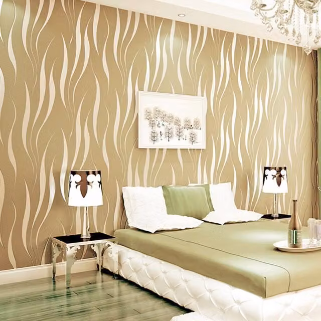 Livingandhome Minimalist Abstract Striped Non-Woven Wallpaper in Beige and Yellow