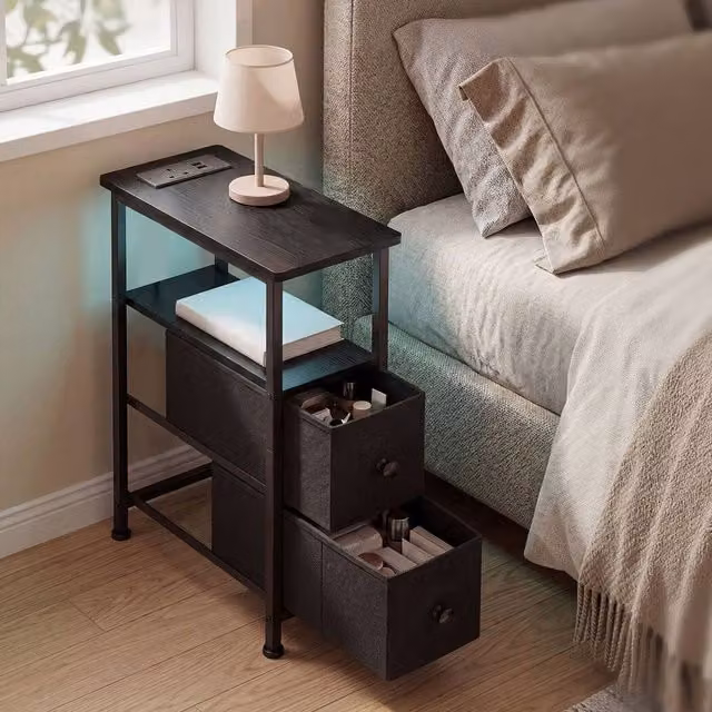 Levede Modern Black Bedside Table with Integrated LED Lighting – 1