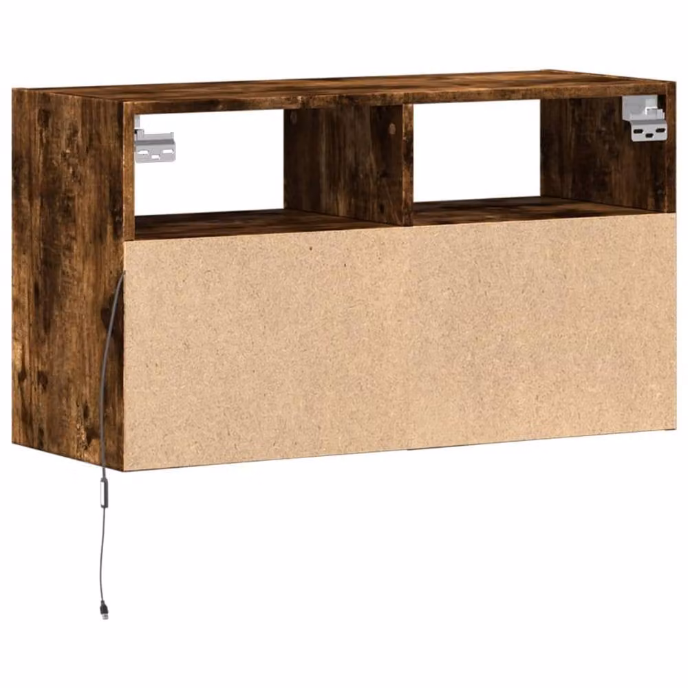 Berkfield Home TV Wall Cabinet with LED Lights in Smoked Oak Brown, W/D/H: 80 x 31 x 45 cm – 8