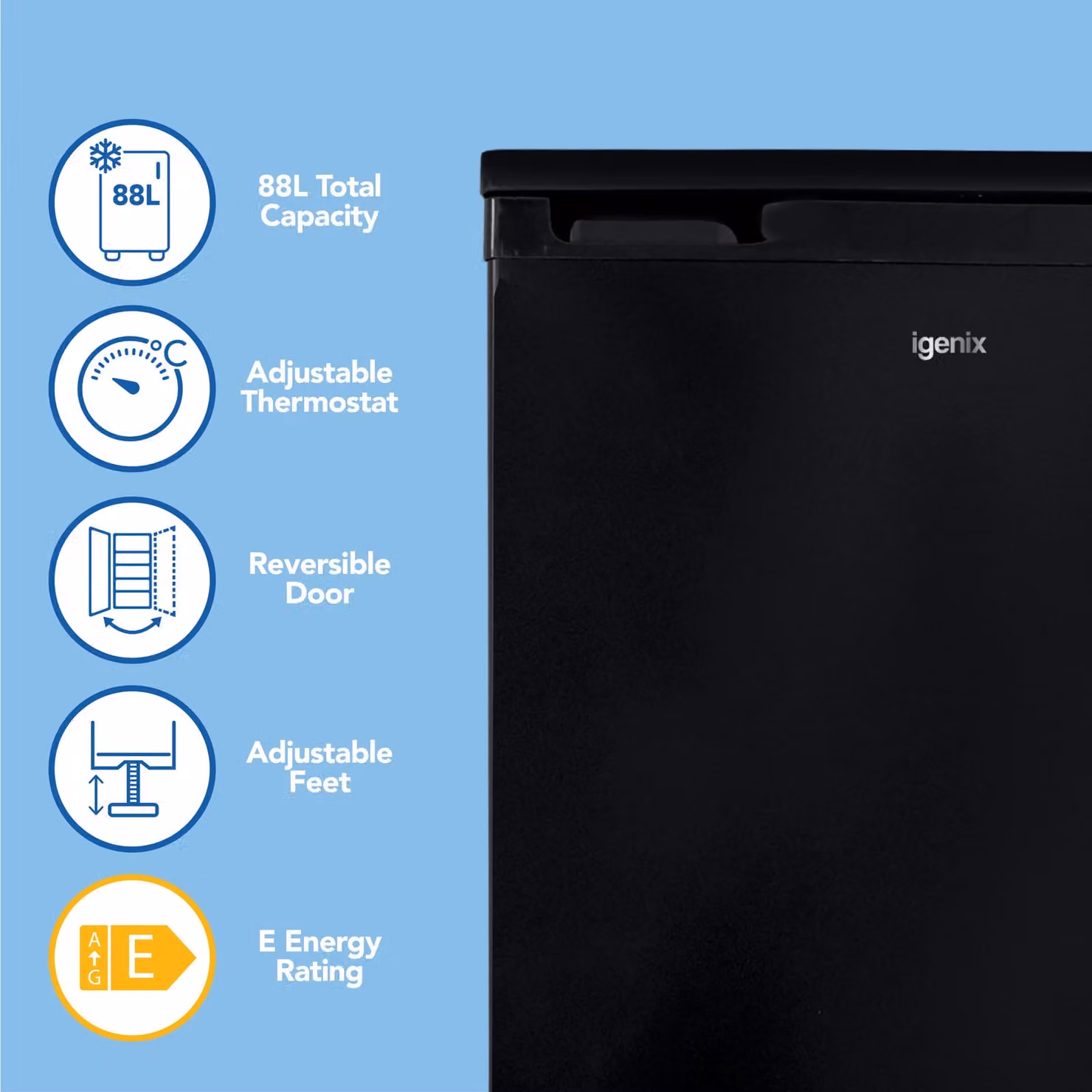 Igenix 88 Litre Upright Under Counter Freezer, Black – 2