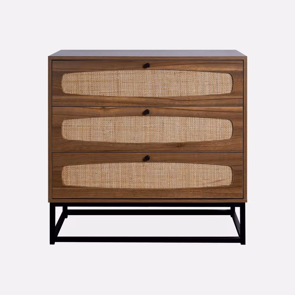 sweeek 3-Drawer Chest with Wood and Cane Effect in Light Brown, W/D/H: 80 x 40 x 80 cm – 2