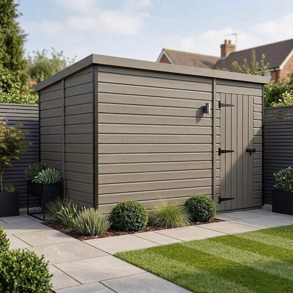Buttercup Farm Grey Composite Pent Garden Shed with Single Door and No Windows W: 400 cm, D: 274 cm, H: 210 cm – 2