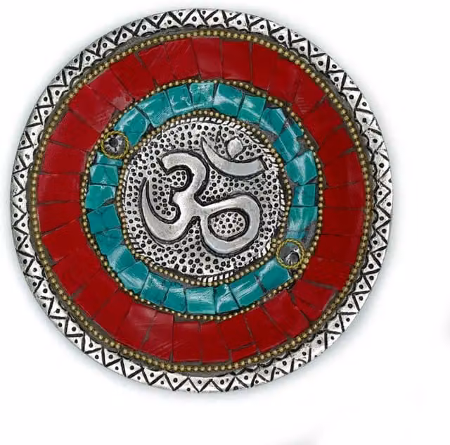 KDMD Om Plate Tibetan Decor Multicolour Ceramic and Metal Cone and Stick Holder – 1