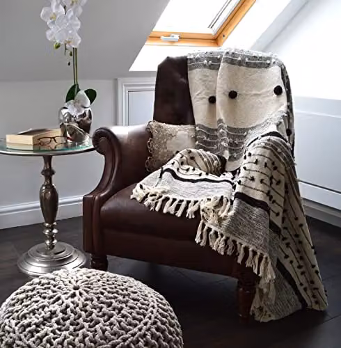 Allure Bath Fashions Nina Bobble Woven Throw Blanket with Fringes in Beige and White, W/D/H: 125 x 150 cm – 7