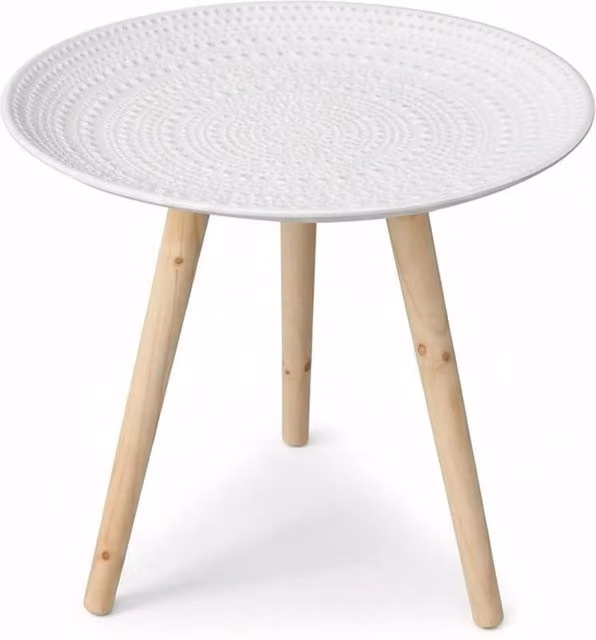 FLAVORA Round White Bedside Nightstand and Side Table with Scandinavian Design