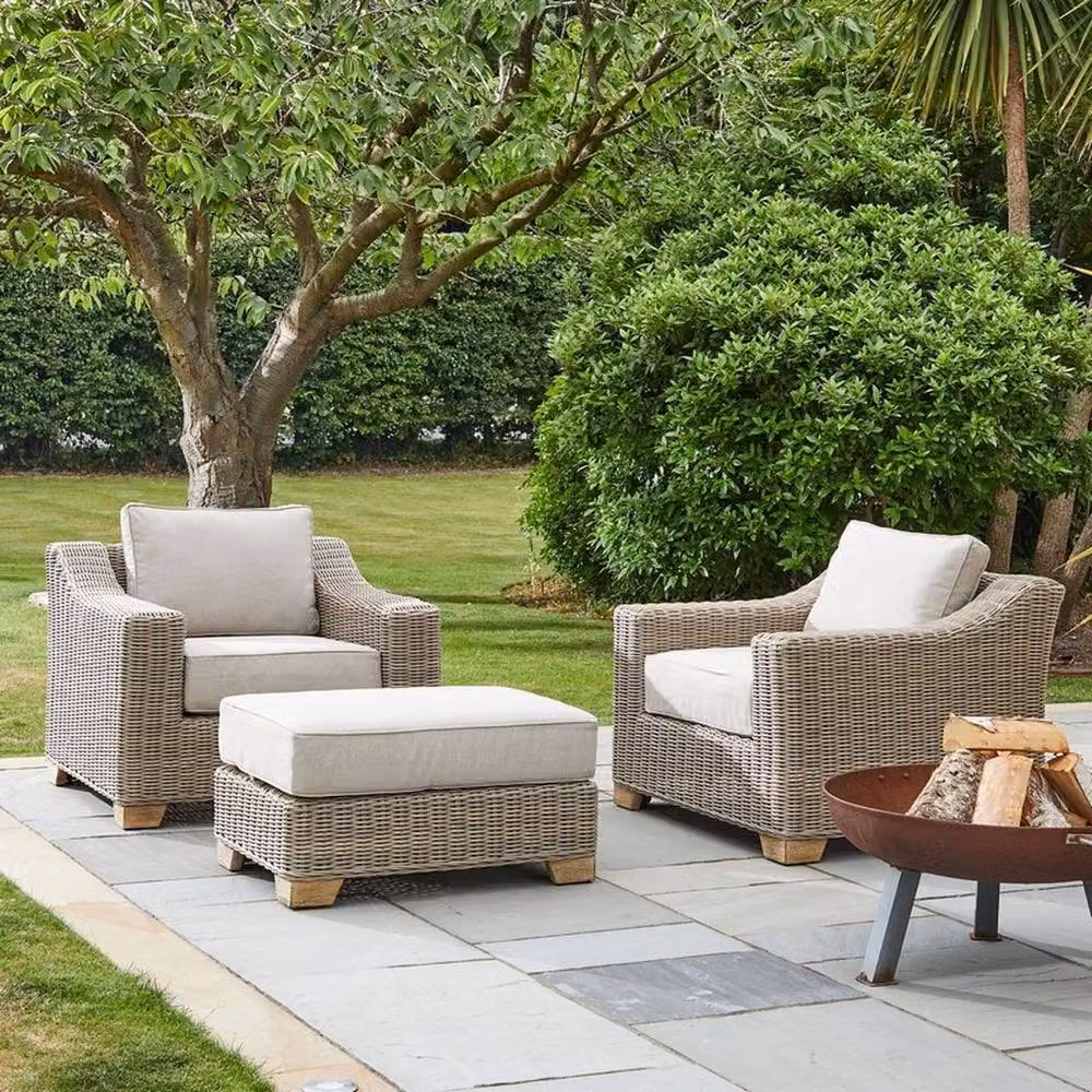 Lemon Pavilion Capri Collection Outdoor Foot Stool in Beige Metal, W: 81 cm, D: 56 cm, H: 24 cm – 4