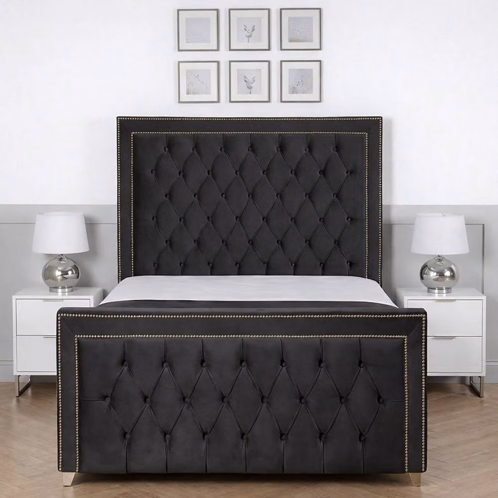 Living Comfort Bedz Metro Plush Velvet Upholstered Bed with Slatted Base and 48 Inch Headboard in Charcoal Grey, W/D/H: 120 x 200 cm – 2