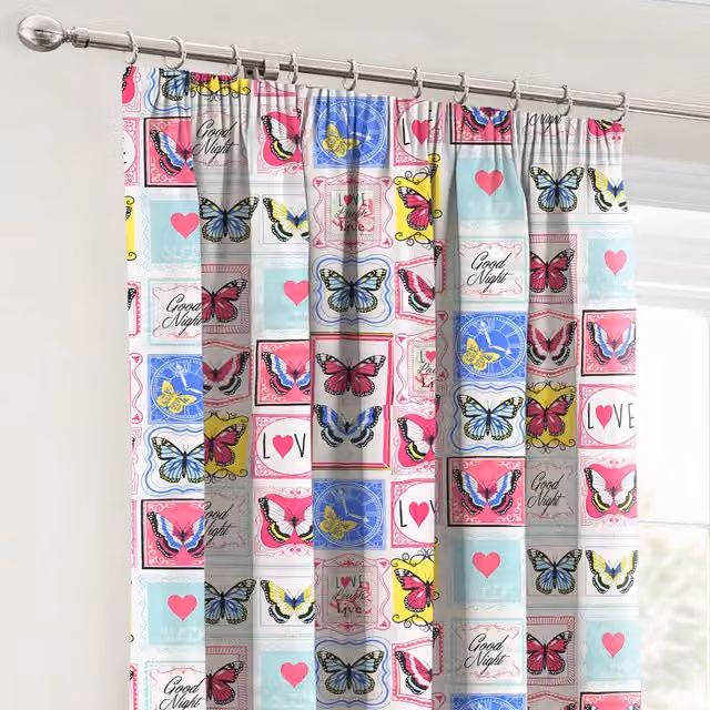 Velosso Butterfly Maison Graphic Animal Multicolour Pencil Pleat Blackout Thermal Insulating Curtains, Width: 168 cm, Drop: 183 cm