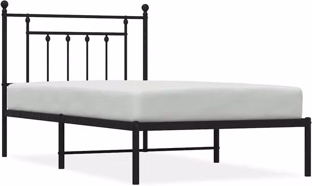 Berkfield Home Metal Bed Frame with Headboard, Black, W/D/H: 100 x 190 cm