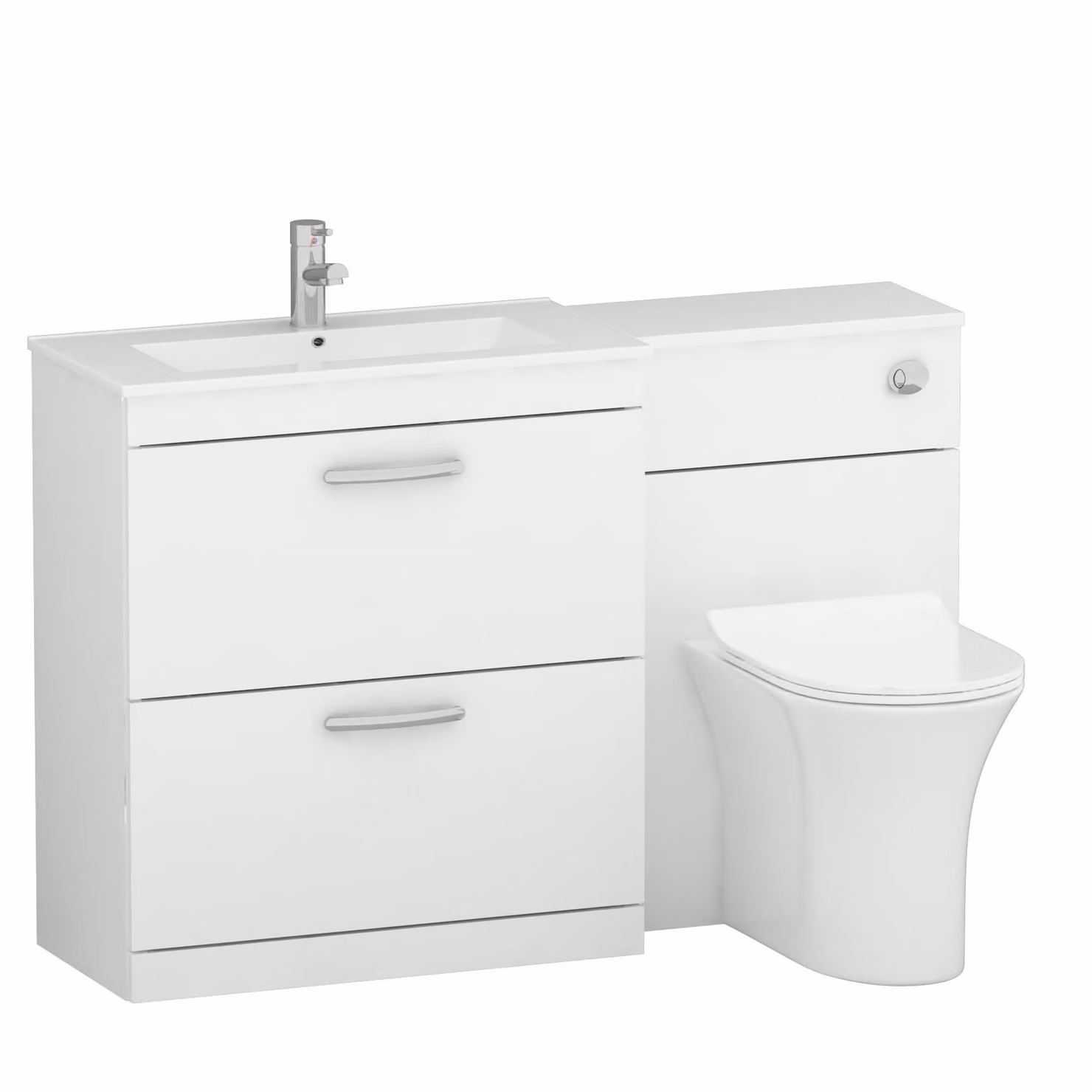 Royal Bathrooms Gloss White 2 Drawer Furniture Pack with Minimalist Basin and Slim Breeze Back to Wall Toilet, Width: 130 cm