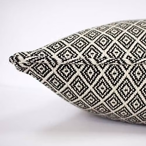 Paoletti Tangier Woven Geometric Fringed Cushion in Black and White, W/D/H: 55 x 55 x 55 cm – 2