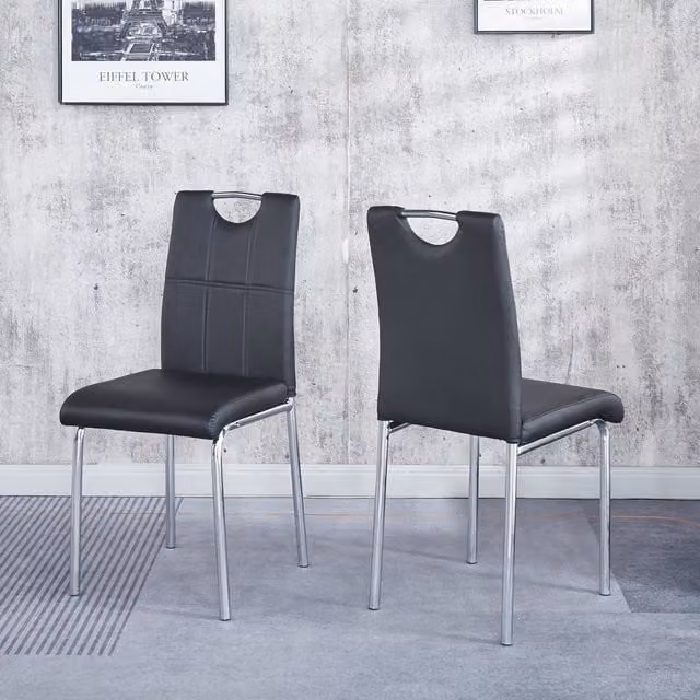 Modernique Set of 4 Milan Faux Leather Dining Chairs in Black with Cantilever Metal Base
