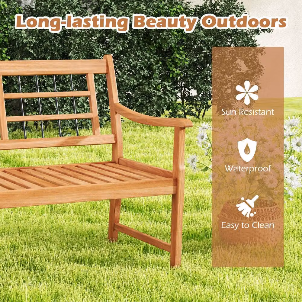 Costway Acacia Wood 2-Person Outdoor Garden Bench in Natural Brown – 3