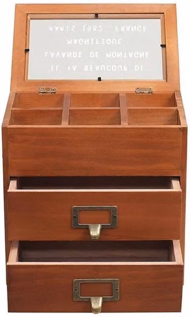 KORVIXA Brown Solid Wood Dustproof Storage Box with 2 Drawers and 6 Grids, Width: 90 cm – 1