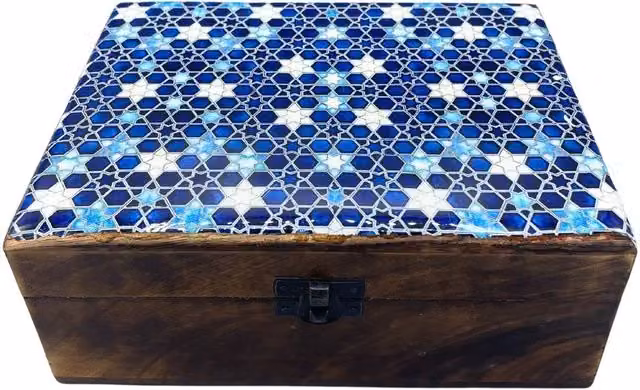 Ancient Wisdom Blue Enamelled Ceramic and Wooden Rectangular Box W/D/H: 20 x 15 x 7.5 cm – 3