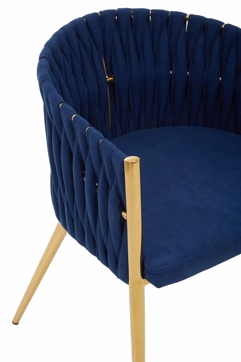 Fifty Five South Modern Blue Velvet Dining Chair with Gold Metal Armrests – 4