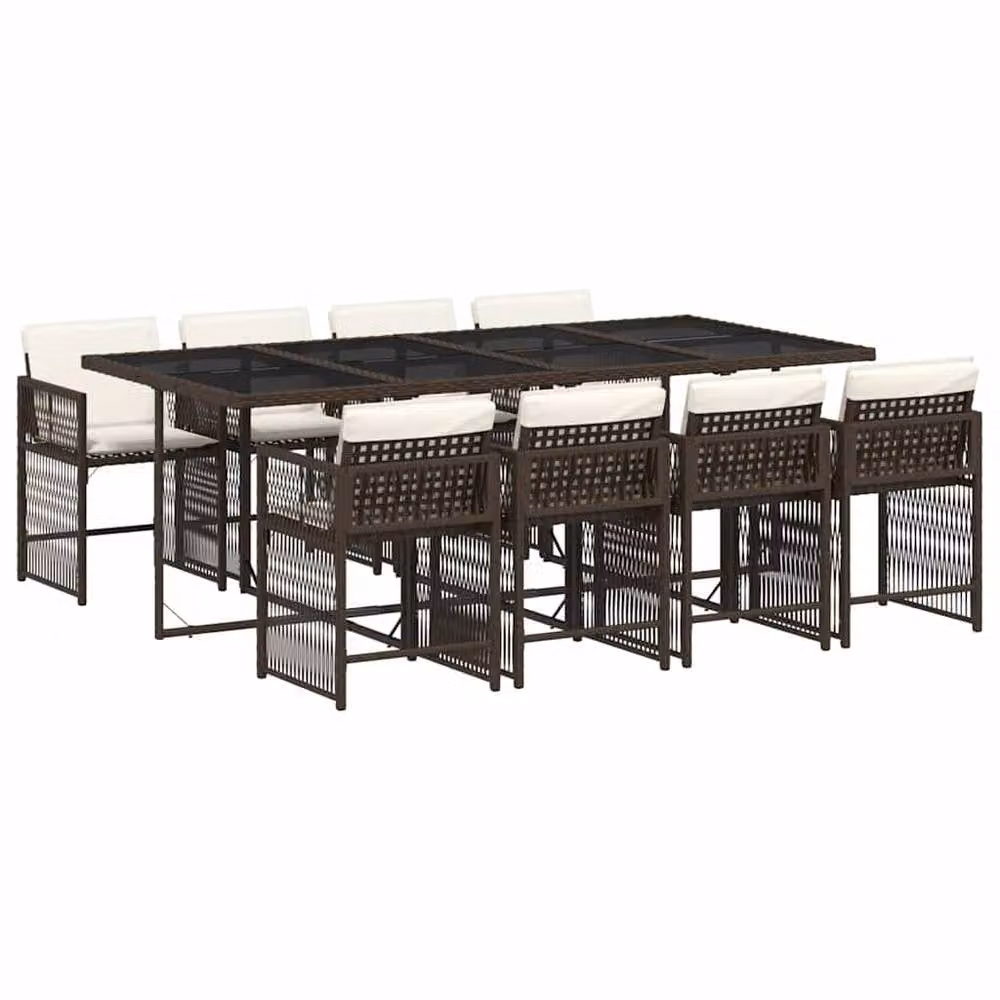 Berkfield Home 9 Piece Brown Poly Rattan Garden Dining Set with Cushions and Glass Table – 2