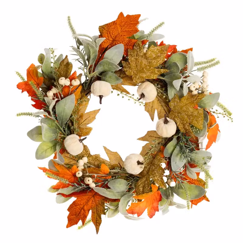 Scottish Everlastings Ltd Pumpkin Wreath in Green and Orange, Diameter: 45 cm – 3