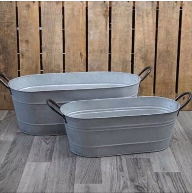 KDMD Set of Two Grey Aged Zinc Metal Window Box Planters