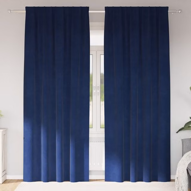Berkfield Home Dark Blue Velvet Blackout Curtains, 2 Pack, W: 140 cm, H: 260 cm – 1