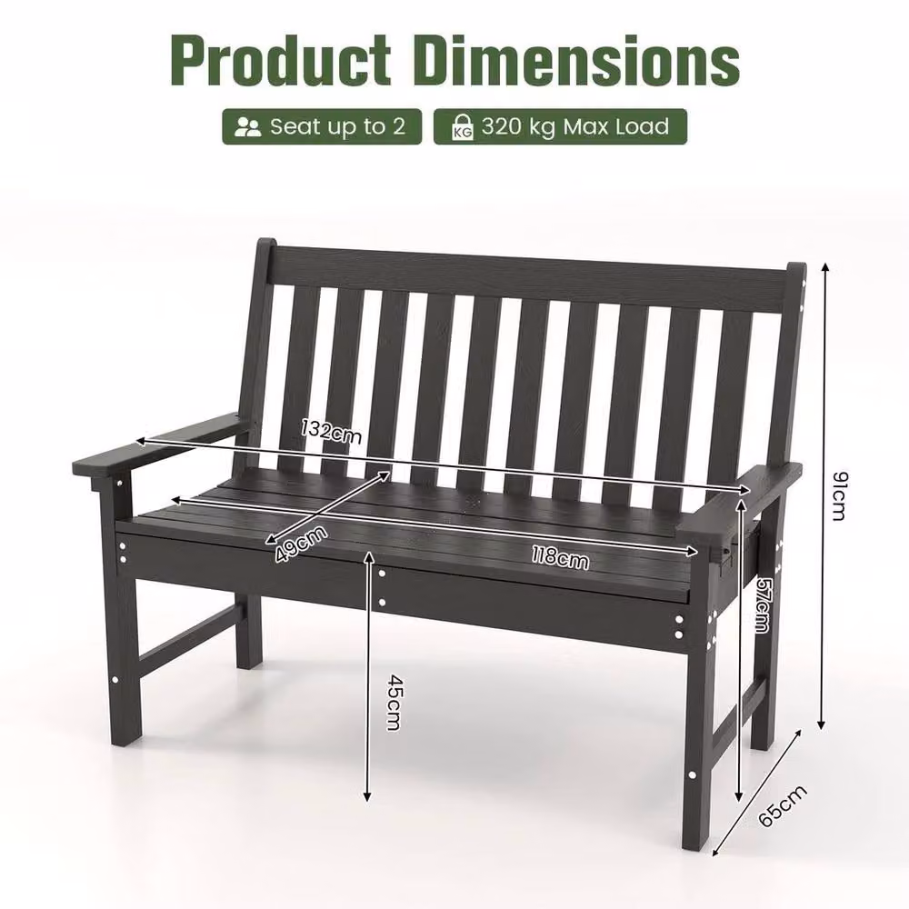 PAWNORA Modern Two-Seater All-Weather Garden Bench in Black – 2
