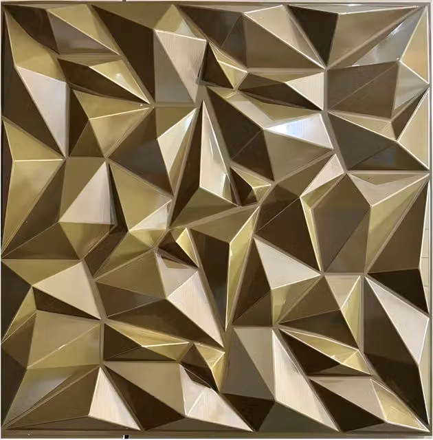 EnerJ Smart 3D PVC Wall Panel with Geometric Faceted Diamond Design in Gold, Pack of 4, W: 50 x W: 50 x H: 0.1 cm