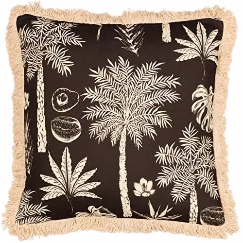 Paoletti Colonial Palm Square Floral Cushion in Brown with Removable Polyester Cover – 1